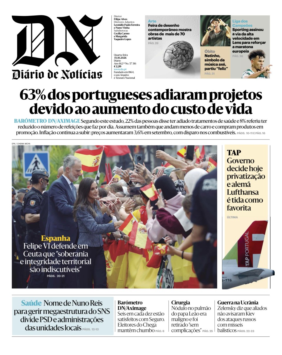 Prima-pagina-Diario de Noticias-edizione-di-oggi-20261014